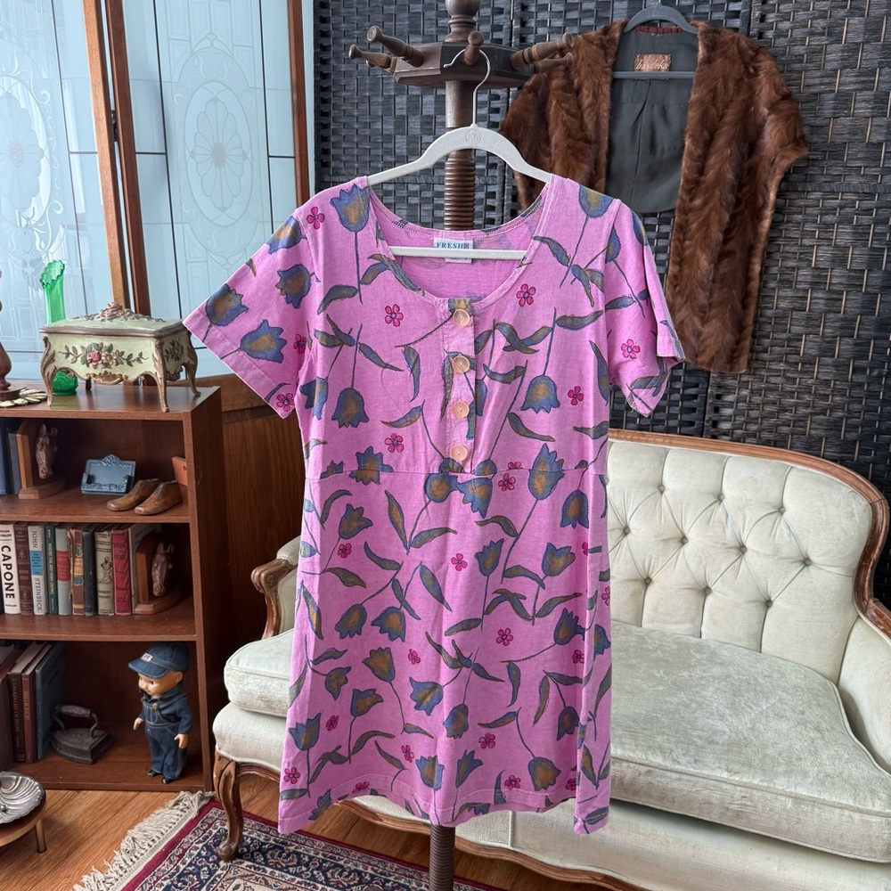 🌷 Fresh Produce Floral Button Front Dress Size M Pink Cottagecore 90s Boulder CO